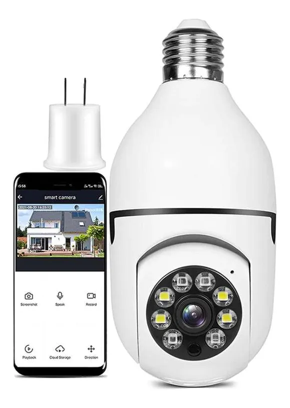D_NQ_NP_2X_962517-CBT111318772991_052026-F Camara Seguridad Ip Foquito Con Wifi Y Parlante Vision Nocturna Color Blanco DOMO E27 - Imagen 1